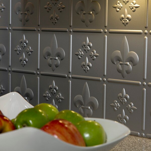Fasade 18in x 24in Fleur-de-lis Argent Silver Backsplash Panel 5pk