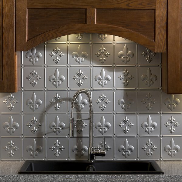 Fasade 18in x 24in Fleur-de-lis Argent Silver Backsplash Panel 5pk