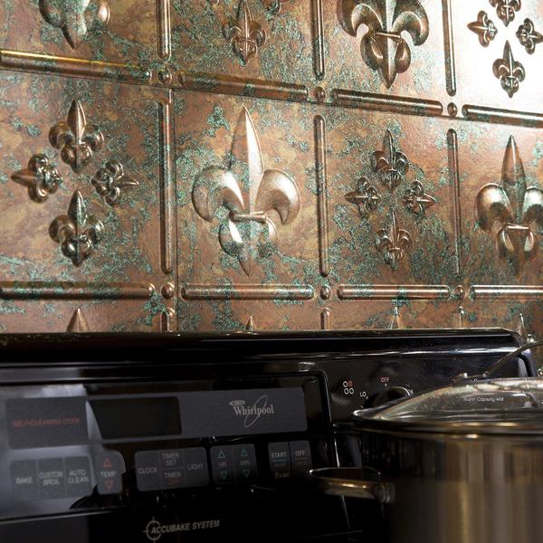 Fasade 18in x 24in Fleur-de-lis Copper Fantasy Backsplash Panel 5pk