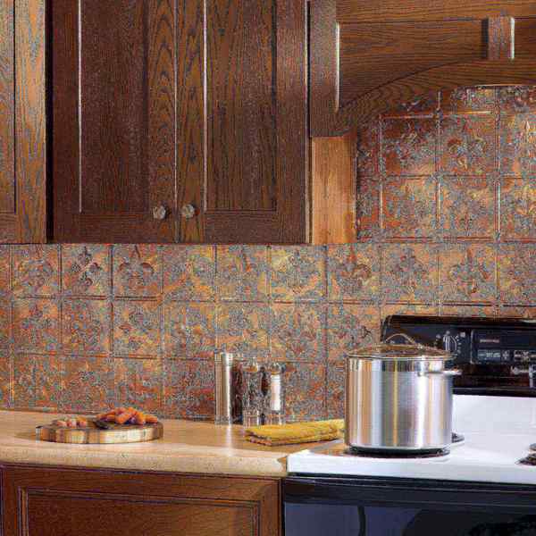 Fasade 18in x 24in Fleur-de-lis Copper Fantasy Backsplash Panel 5pk