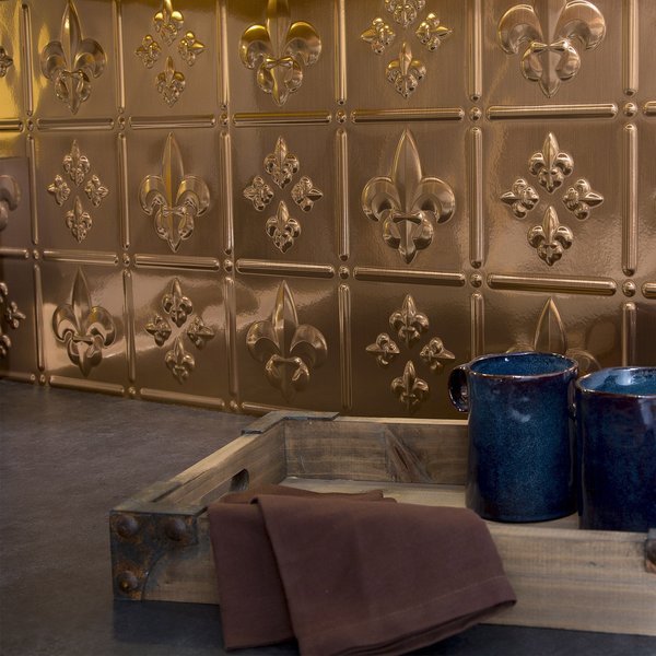 Fasade 18in x 24in Fleur-de-lis Polished Copper Backsplash Panel 5pk