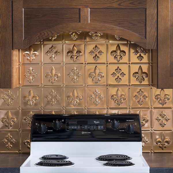 Fasade 18in x 24in Fleur-de-lis Polished Copper Backsplash Panel 5pk