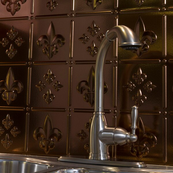 Fasade 18in x 24in Fleur-de-lis Oil Rubbed Bronze Backsplash Panel 5pk