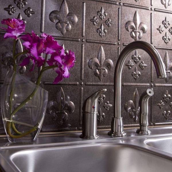 Fasade 18in x 24in Fleur-de-lis Smoked Pewter Backsplash Panel 5pk