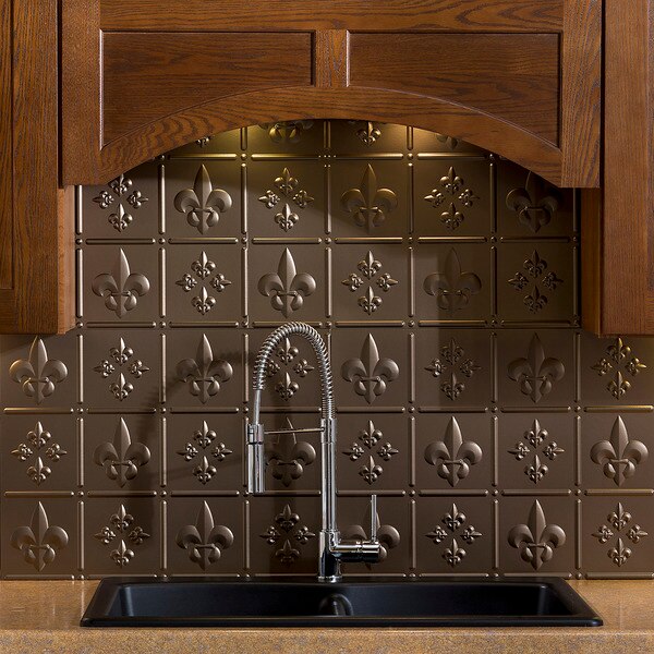 Fasade 18in x 24in Fleur-de-lis Argent Bronze Backsplash Panel 5pk