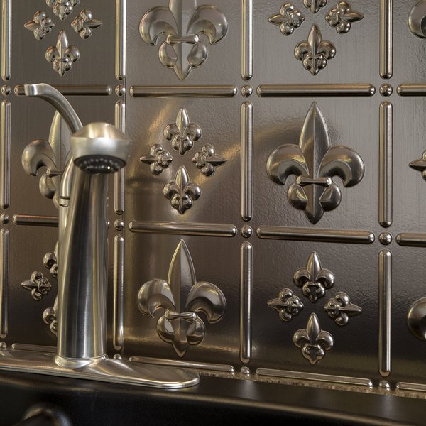Fasade 18in x 24in Fleur-de-lis Brushed Nickel Backsplash Panel 5pk