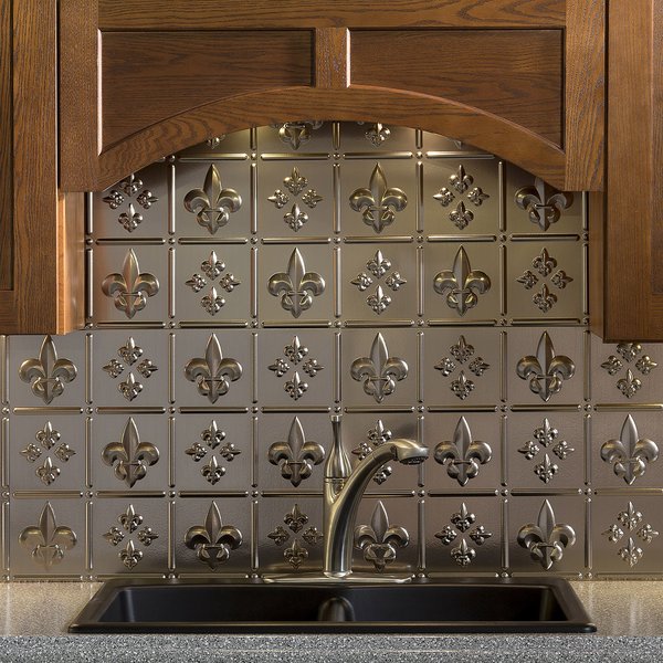 Fasade 18in x 24in Fleur-de-lis Brushed Nickel Backsplash Panel 5pk