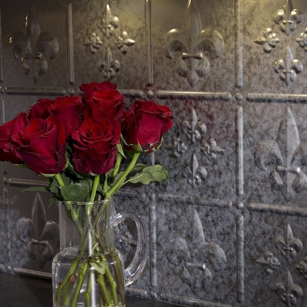 Fasade 18in x 24in Fleur-de-lis Vintage Metal Backsplash Panel 5pk
