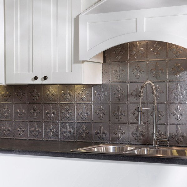 Fasade 18in x 24in Fleur-de-lis Galvanized Steel Backsplash Panel 5pk