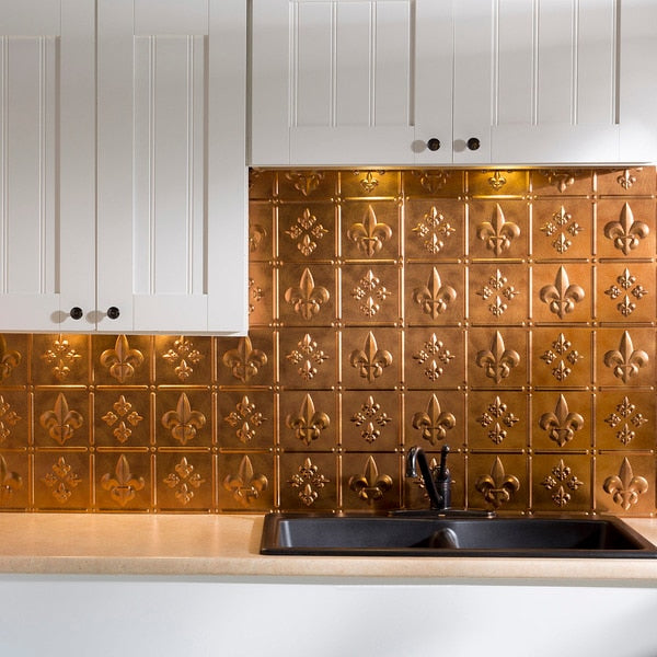 Fasade 18in x 24in Fleur-de-lis Antique Bronze Backsplash Panel 5pk