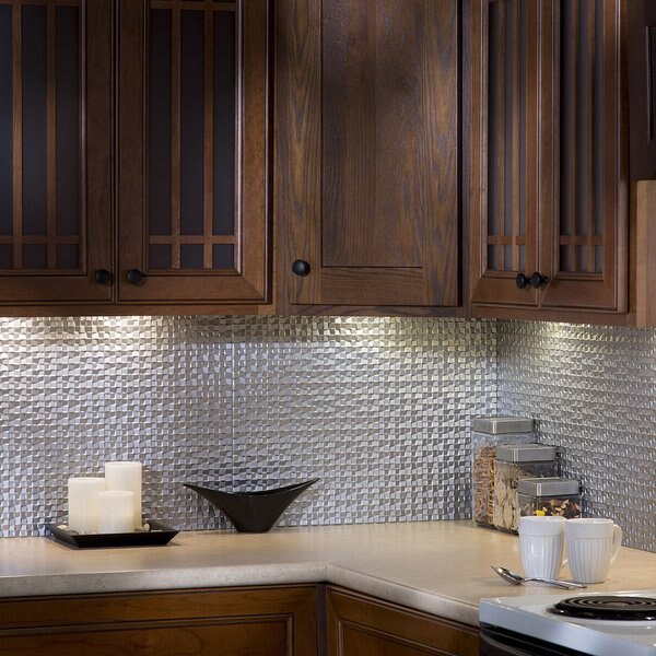 Fasade 18in x 24in Terrain Argent Silver Backsplash Panel 5pk
