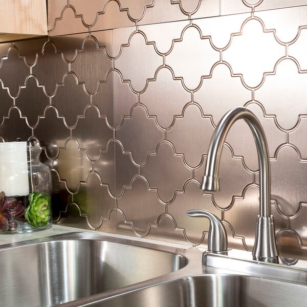 Fasade 18in x 24in Monaco Brushed Nickel Backsplash Panel 5pk
