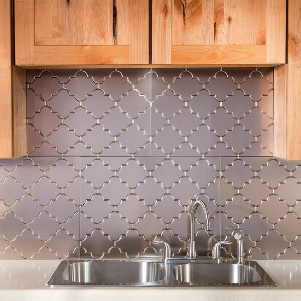 Fasade 18in x 24in Monaco Brushed Nickel Backsplash Panel 5pk