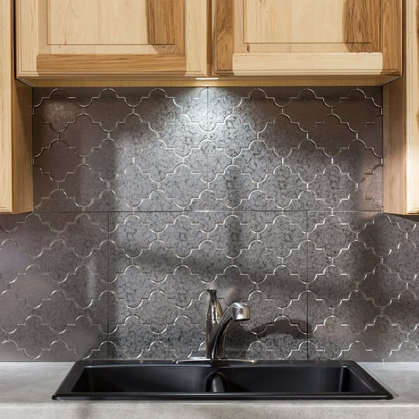Fasade 18in x 24in Monaco Galvanized Steel Backsplash Panel 5pk