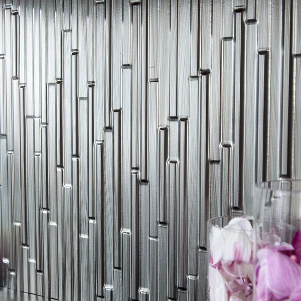 Fasade 18in x 24in Skyline Brushed Steel Backsplash Panel 5pk