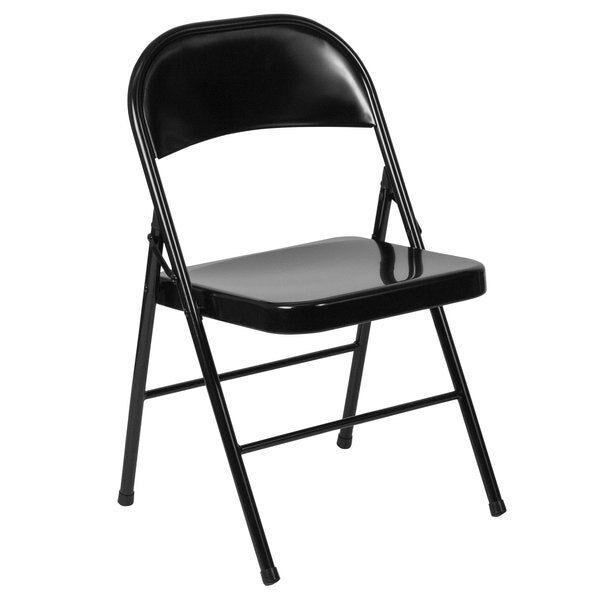 Folding Chair, Double Braced, Black Metal