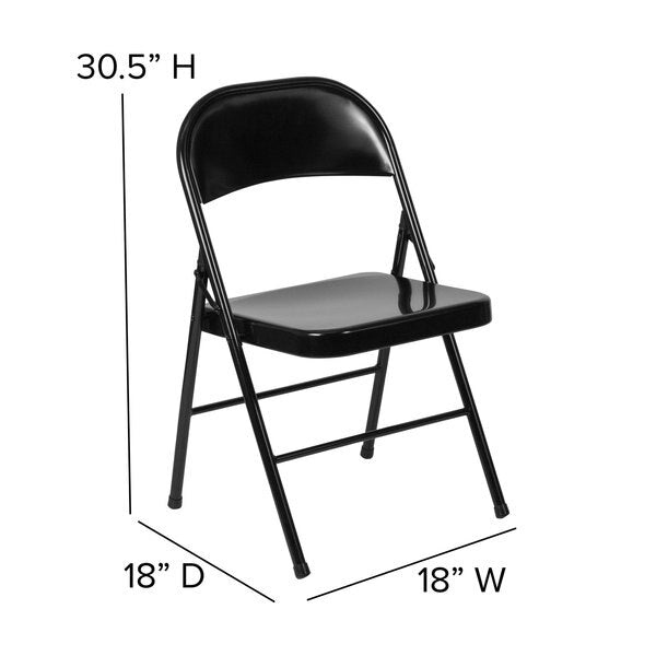 Folding Chair, Double Braced, Black Metal