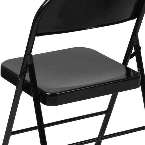 Folding Chair, Double Braced, Black Metal