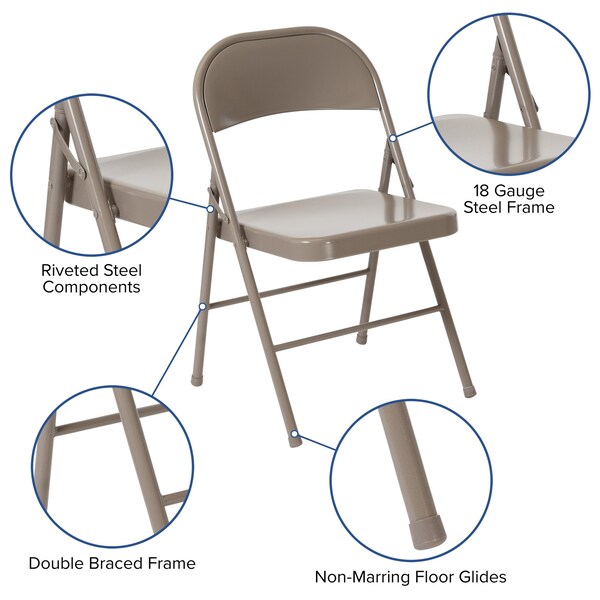 Folding Chair, Gray, Metal, Double Braced