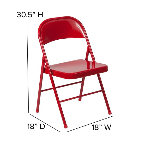 Chair, Metal Folding, Red, Double Braced
