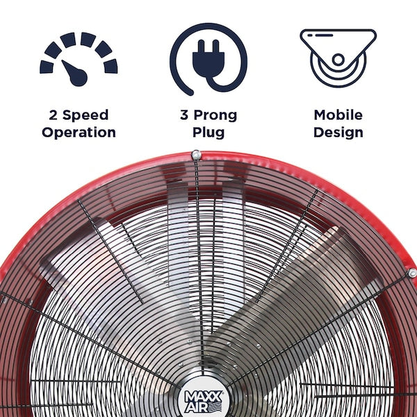 Barrel Fan, Air Mover, Air Circulator 36 in. Non-Oscillating, 120 V, 6,300 / 9,000 CFM