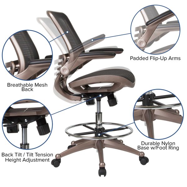 Mesh Drafting Chair, Padded Flip-up
