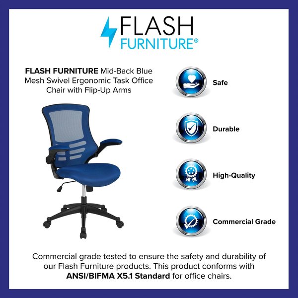 Desk Chair, Foam, Mesh, Metal, Plastic, Plywood, Blue Mesh