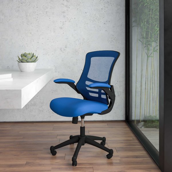 Desk Chair, Foam, Mesh, Metal, Plastic, Plywood, Blue Mesh