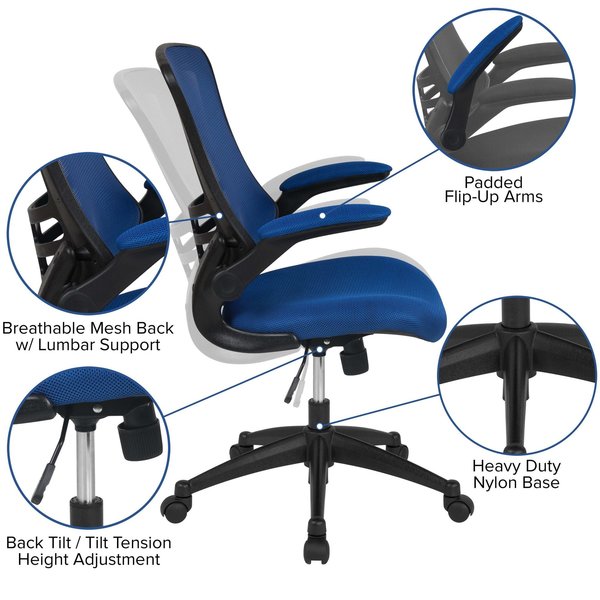 Desk Chair, Foam, Mesh, Metal, Plastic, Plywood, Blue Mesh