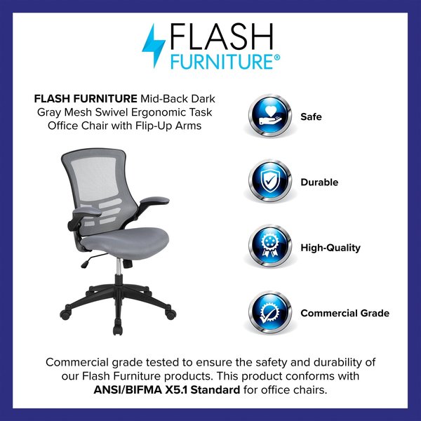 Mid-Back Dark Gray Mesh Ergonomic Task Desk Chair