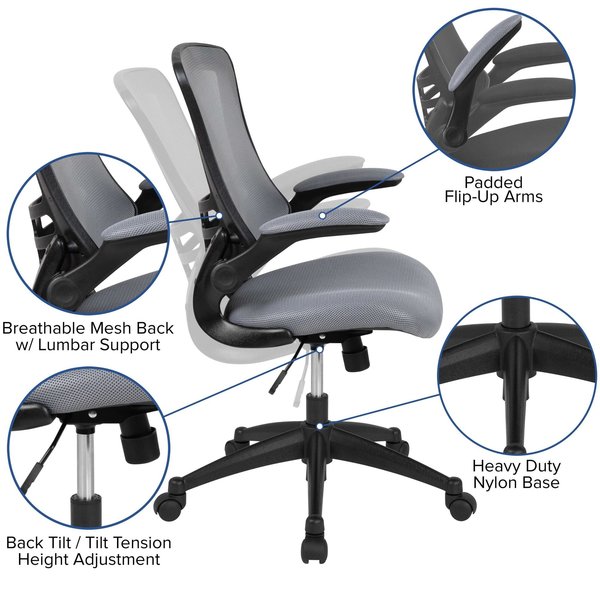 Mid-Back Dark Gray Mesh Ergonomic Task Desk Chair