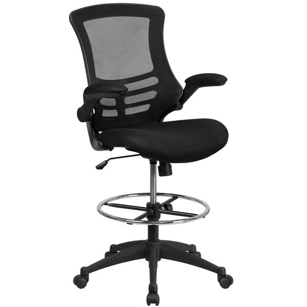 Mesh Drafting Chair, Padded Flip-up, Back, Seat, Frame: Black
