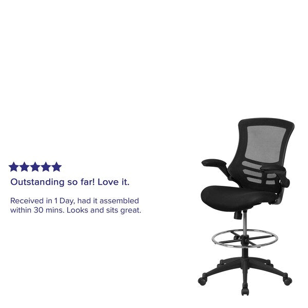 Mesh Drafting Chair, Padded Flip-up, Back, Seat, Frame: Black