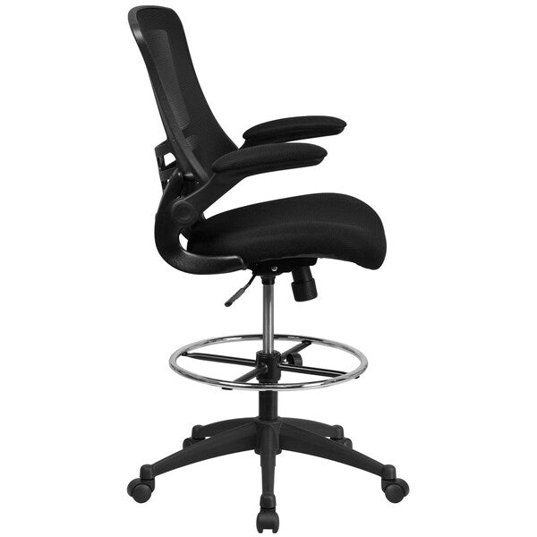 Mesh Drafting Chair, Padded Flip-up, Back, Seat, Frame: Black
