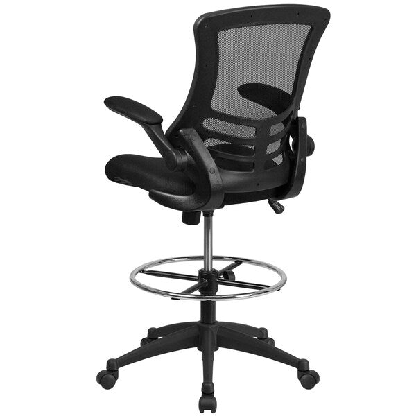 Mesh Drafting Chair, Padded Flip-up, Back, Seat, Frame: Black
