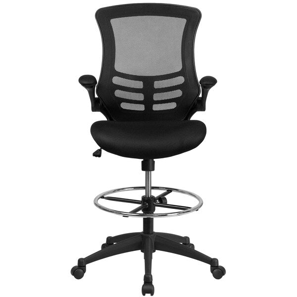 Mesh Drafting Chair, Padded Flip-up, Back, Seat, Frame: Black
