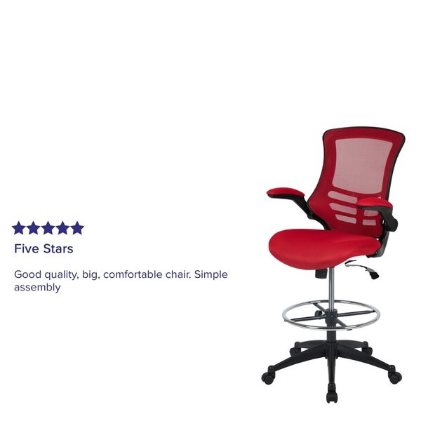 Kelista Mid-Back Red Mesh Ergonomic Drafting Chair with Adjustable Foot Ring and Flip-Up Arms