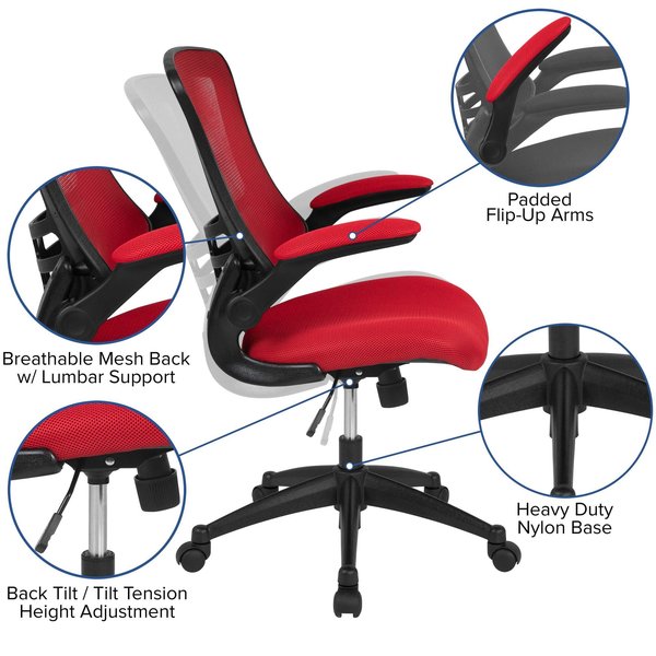 Mesh Ergonomic Chair, Red Mesh