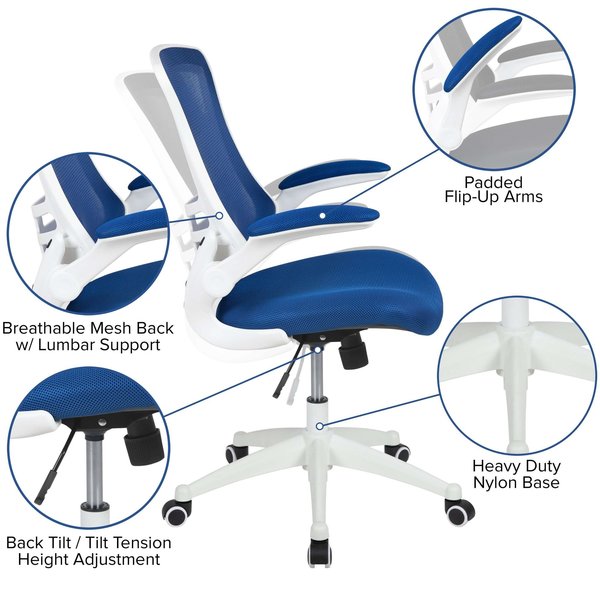 Desk Chair, Mesh, Blue Mesh/White Frame