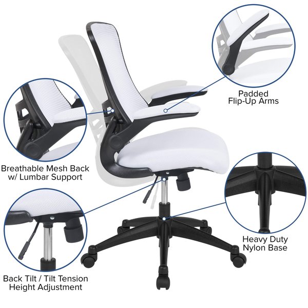 Desk Chair, Foam, Mesh, Metal, Plastic, Plywood, White Mesh