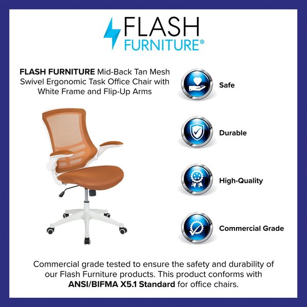 Desk Chair, Mesh, Tan Mesh/White Frame