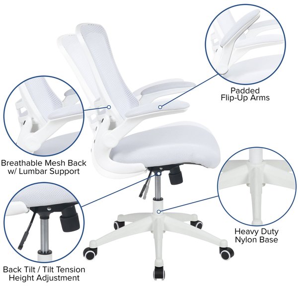 Desk Chair, Mesh, White Mesh/White Frame