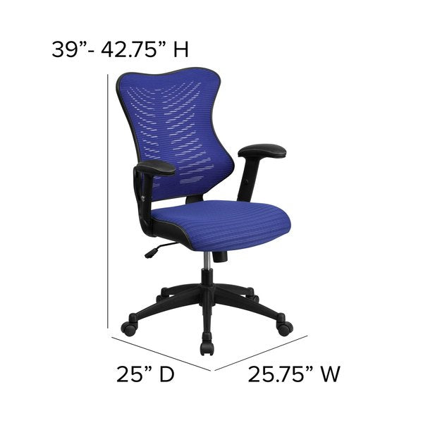 Executive Chair, Mesh, 21 3/4- Height, Padded, Blue Mesh