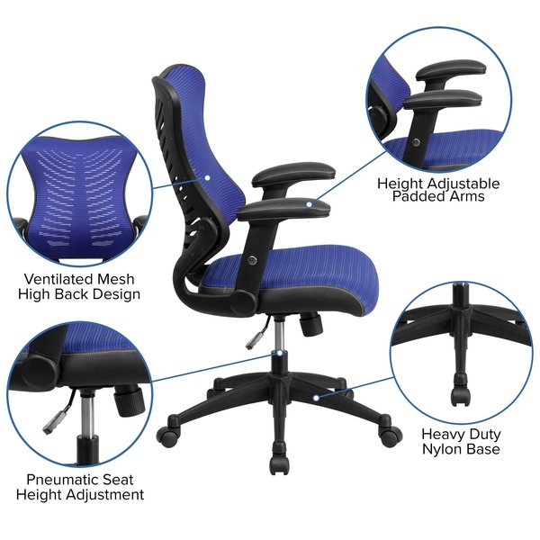 Executive Chair, Mesh, 21 3/4- Height, Padded, Blue Mesh