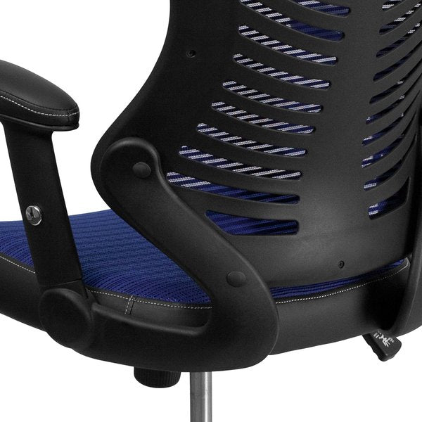 Executive Chair, Mesh, 21 3/4- Height, Padded, Blue Mesh