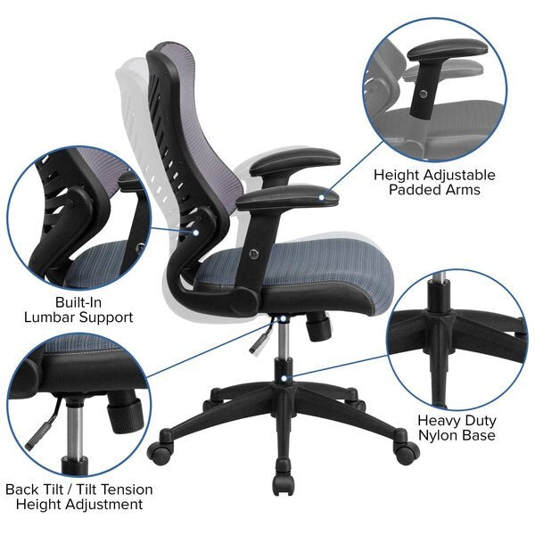 Executive Chair, Mesh, 21 3/4- Height, Padded, Gray Mesh