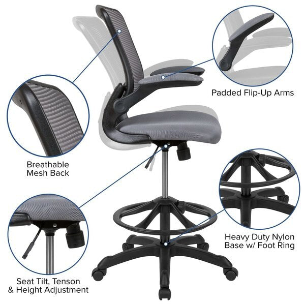 Drafting Chair, Mesh, Dark Gray