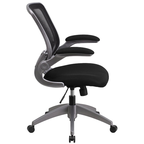 Mesh Task Chair, 21-, Padded Flip-up, Back, Seat: Black; Frame: Gray
