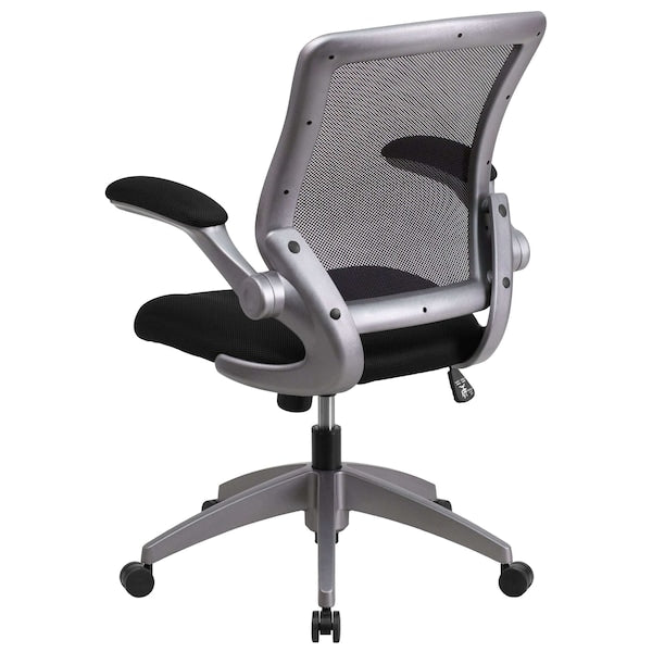 Mesh Task Chair, 21-, Padded Flip-up, Back, Seat: Black; Frame: Gray