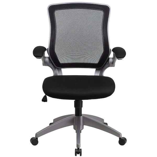 Mesh Task Chair, 21-, Padded Flip-up, Back, Seat: Black; Frame: Gray